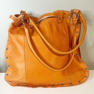 Maurizio Taiuti Orange Italian Leather Silver Studded Tote Bag